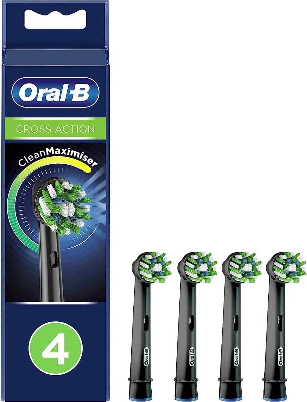 Oral-B Crossaction Electric Toothbrush Replacement Brush Head Refills, Black , 4 Count
