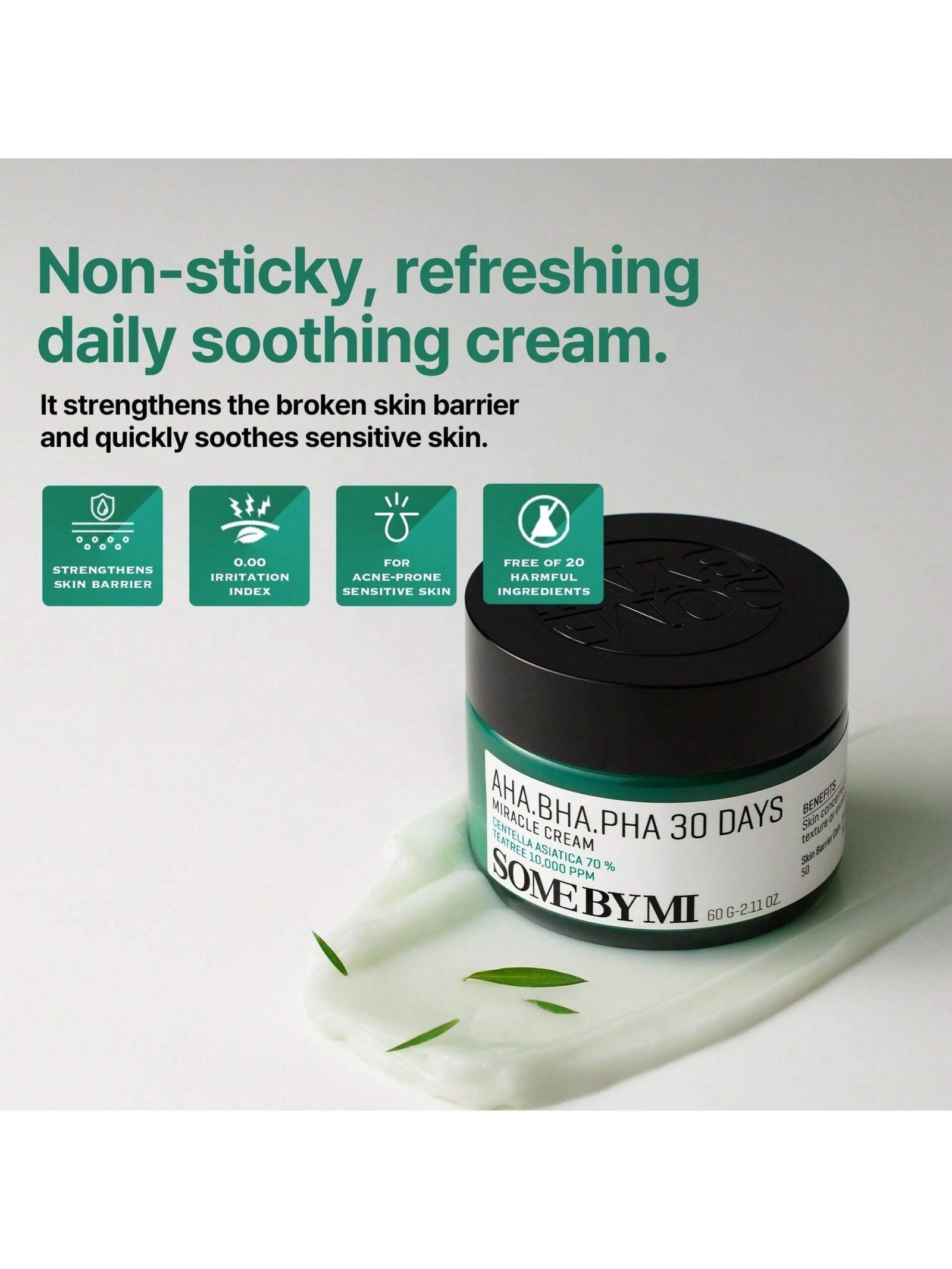 SOME BY MI AHA BHA PHA 30 Days Miracle Cream - 2.02oz, 60ml - Mild Exfoliating Salicylic Acid & Centella Face Moisturizer for All Skin Types - Daily Soothing & Clarifying Face Cream - Korean Skin Care - 图片 2