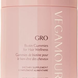 VEGAMOUR GRO Biotin Gummies, Strawberry Flavor with 5000 mcg Biotin, Supports Healthy Hair Vegan Gummies with Vitamins A, B, C, E, B-12 & More, 30 Ct