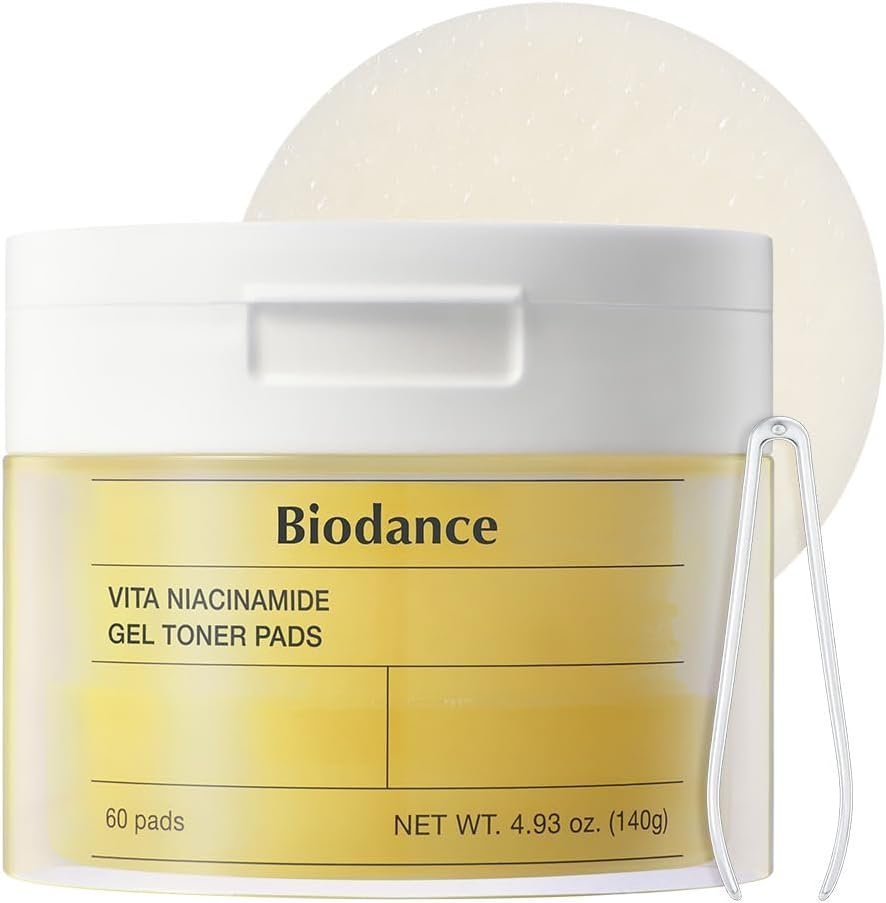 Biodance Vita Niacinamide Gel Toner Pads, Dark Spot Corrector, Evening Skin Tone, Gentle Exfoliating Toner Pads with Vitamin C, Pre-Soaked Pads, Korean Skin Careㅣ4.93 fl.oz.(140g)*60Pads