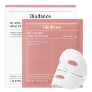 BIODANCE Bio-Collagen Real Deep Mask, Hydrating Overnight Hydrogel Face Mask, Pore Minimizing, Elasticity, Plumping, After Sun Care, Travel Essentials for Women, Korean Skin Care | 1.19oz(34g) x 4ea