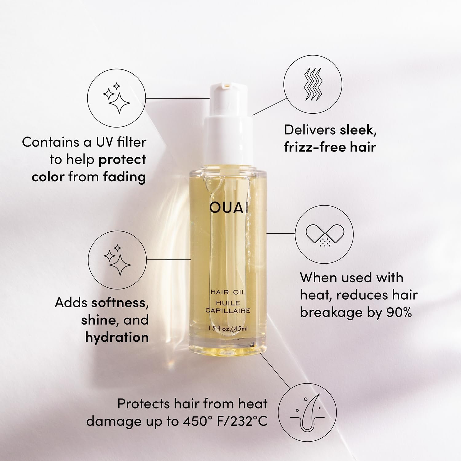 OUAI Hair Oil - Hair Heat Protectant Oil for Frizz Control - Adds Shine and Smooths Split Ends - Color Safe Formula - Paraben, Phthalate and Sulfate Free (1.5 fl oz) - Image 2