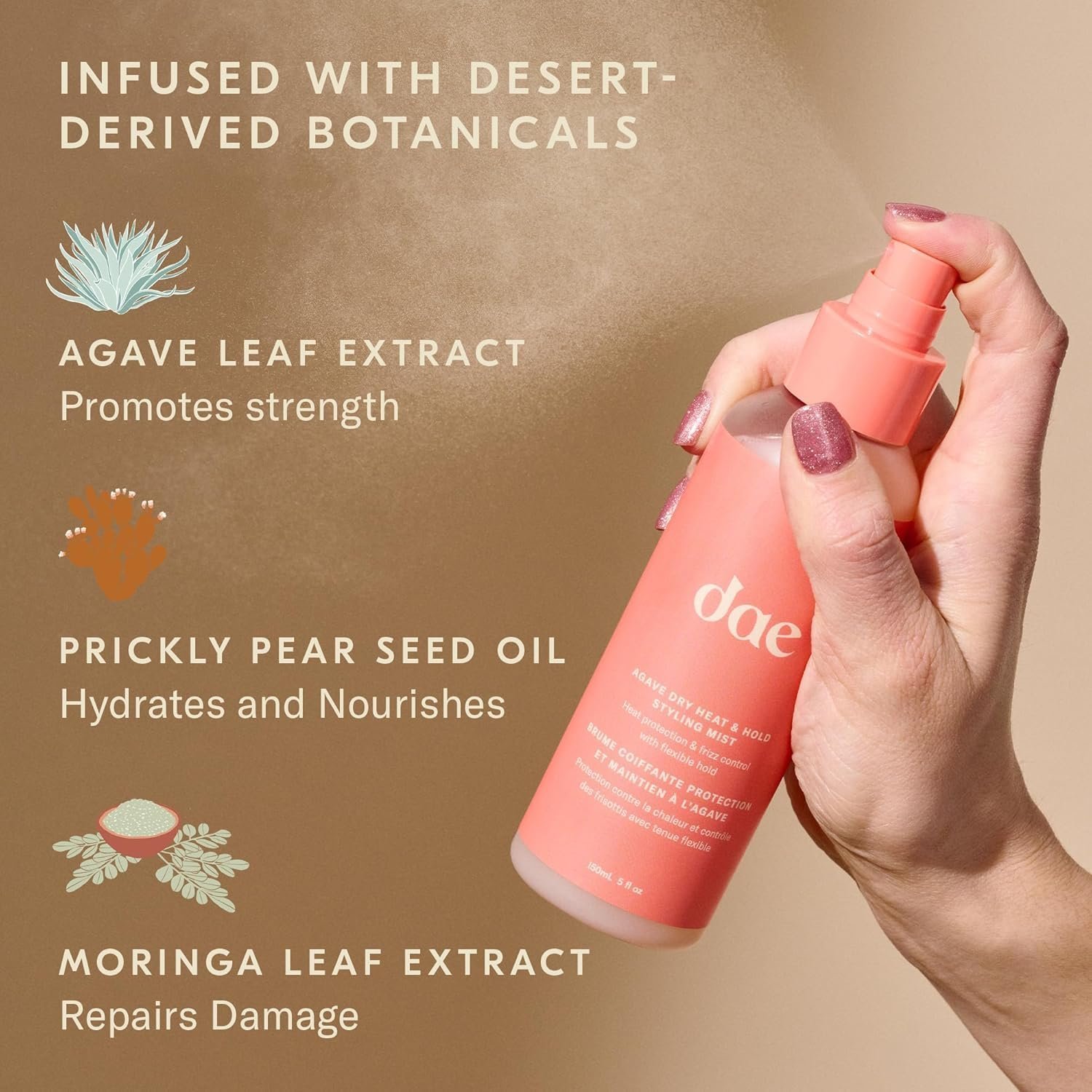 DAE Agave Dry Heat Protection Spray - Protects, Controls Frizz, Light Hold (5 oz.) - Image 2