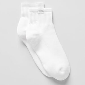 Alo Unisex Half-Crew Throwback Sock – White/Titanium