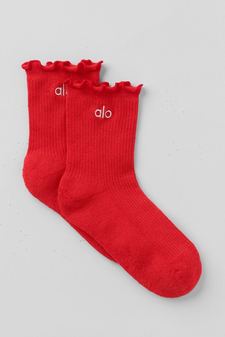 Alo Women's Lettuce Edge Sock – Bright Red